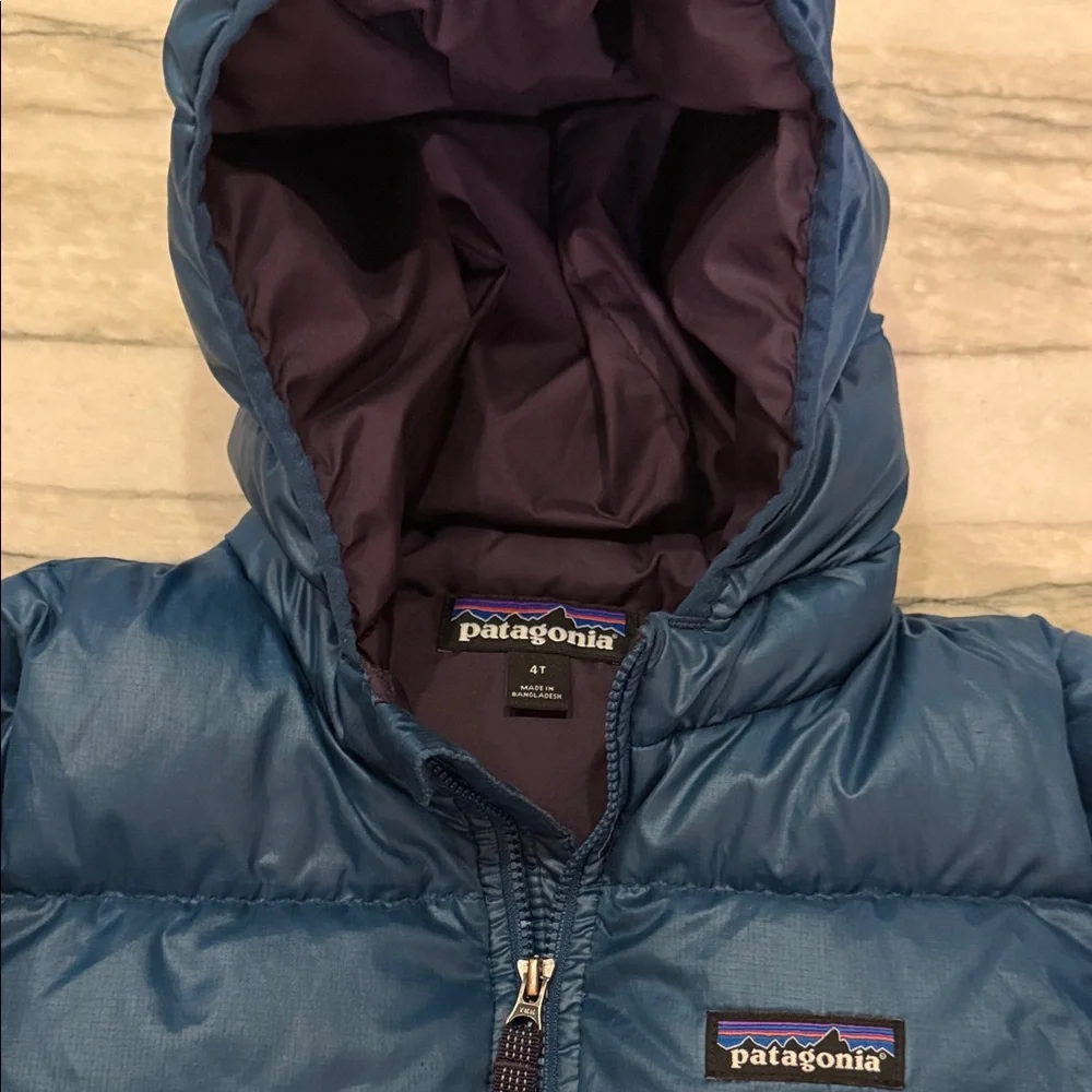 Patagonia Blue Hi Loft Down Hooded Puffer Jackets. 3T and 4T - Picture 7 of 9